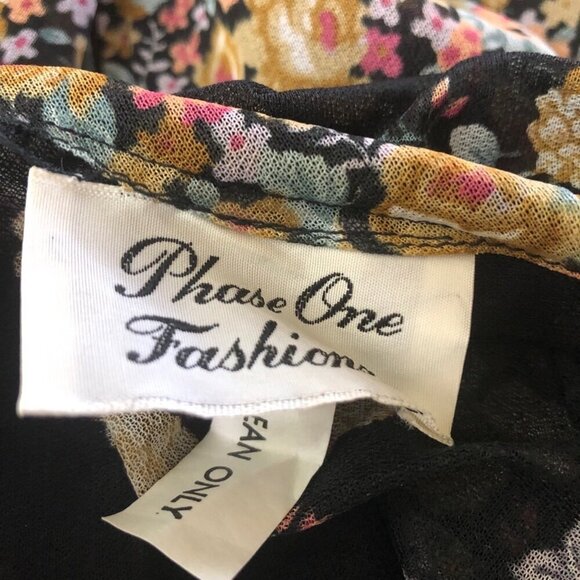 Vintage 80s Floral Full Swing Dress Black Boho Medium - Picture 8 of 10